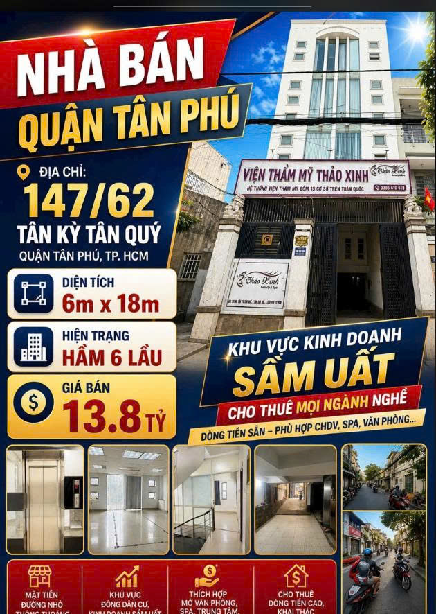 Bán tòa nhà đường Tân Kỳ Tân Quý diện tích: 6x18m hầm 6 lầu