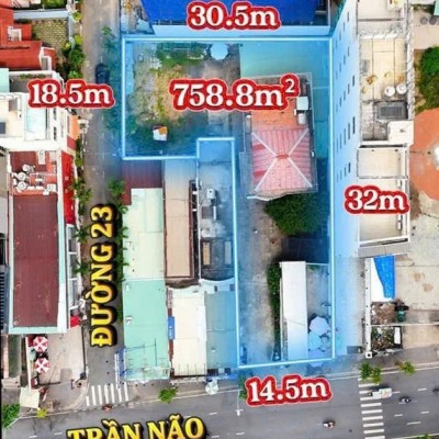 BÁN ĐẤT 2 MẶT TIỀN 64 TRẦN NÃO DIỆN TÍCH: 14,2X32M (NỞ HẬU 31M) (CH: 758,8M2)
